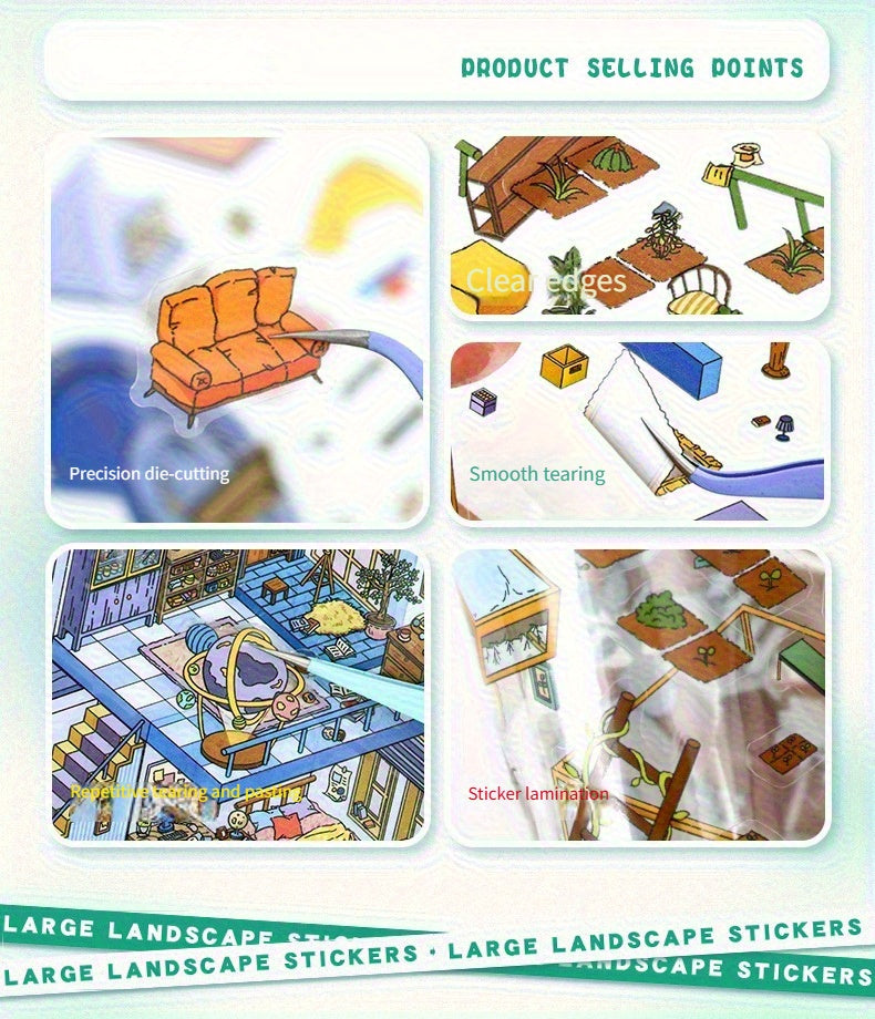 Link 12: 3D Stereoscopic Cottage Journal Stickers Miniature Scene Stickers 12 Places