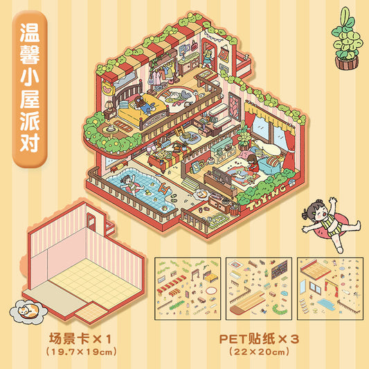 Link 3: 4.0 3 Sheets of Large 3D Scene Stickers Different Building Miniature Scene Collage Journal Stickers DIY Stickers