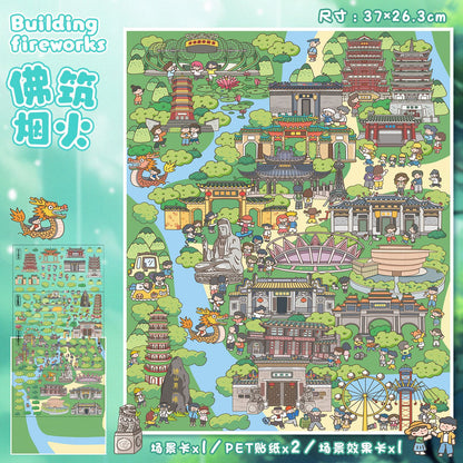 Link 40: 6 Places of 3D Scenery Stickers Miniature House Miniature Scene Collage Journal Stickers