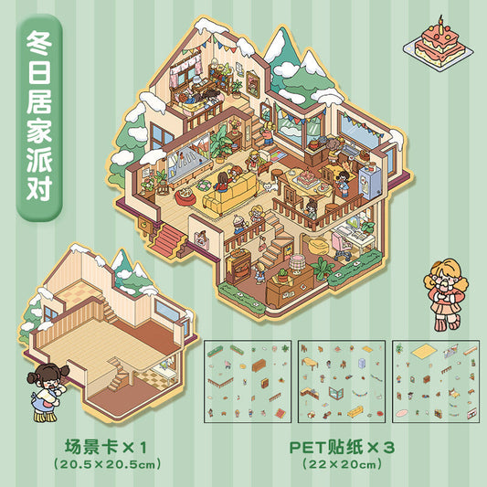 Link 15: 3 Sheet of Stickers Extra Large 3-Story Villa Scene Stickers 3D Stereoscopic Stacking Journal Stickers