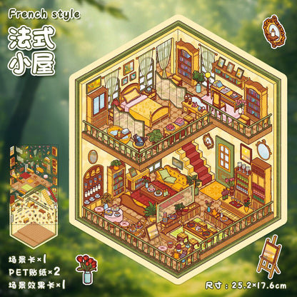 Link 17: Different Shops Houses Large Scene Stickers 3D Stereoscopic Stickers DIY Stress Relief Journal Stickers