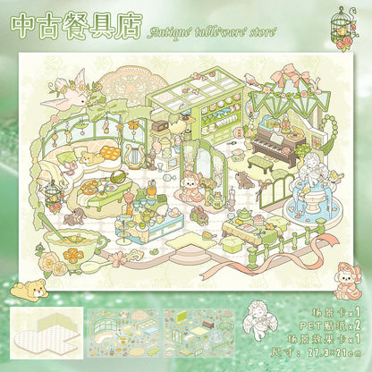Link 35: Large Size 6 Different Rooms Shops 3D Scene Stickers DIY Stress Release