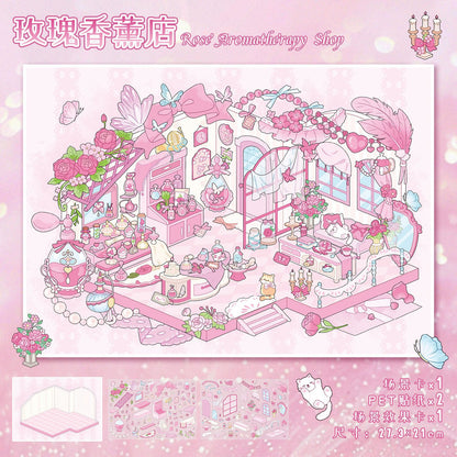 Link 35: Large Size 6 Different Rooms Shops 3D Scene Stickers DIY Stress Release