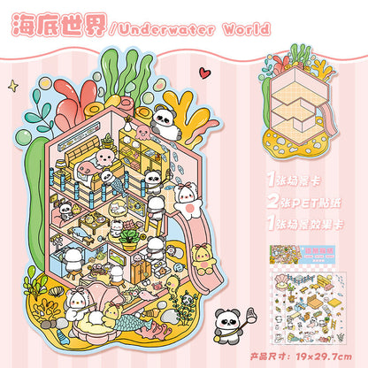 Link 13: 3D Stereoscopic Miniature Scene Stickers - Wedding Shop, Underwater World, Panda Life & Dumpling Shop Themes