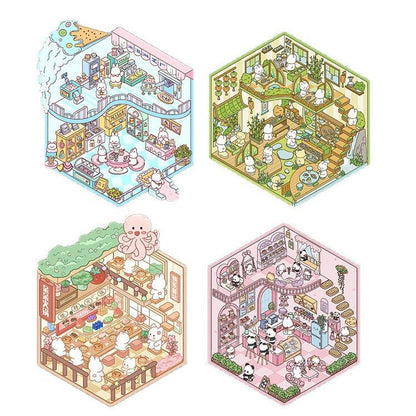 Link 26: 8 Themes Ancient Houses Miniature Scenery Stickers Original Cute Scenery Cottage Cartoon DIY Stickers