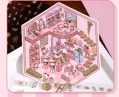 Link 26: 8 Themes Ancient Houses Miniature Scenery Stickers Original Cute Scenery Cottage Cartoon DIY Stickers