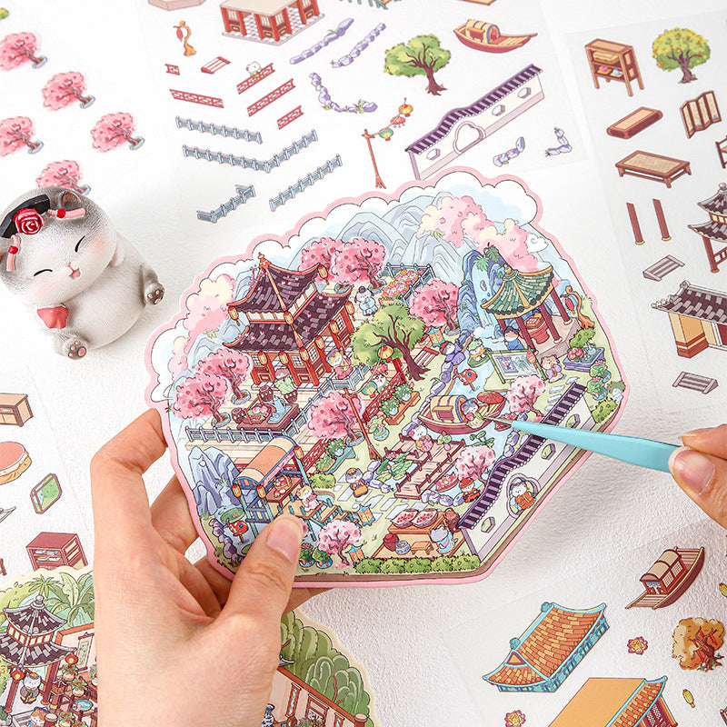 Link29: Chinese Style Landscape Stickers 3D Relief DIY Landscape Stickers 4 Types