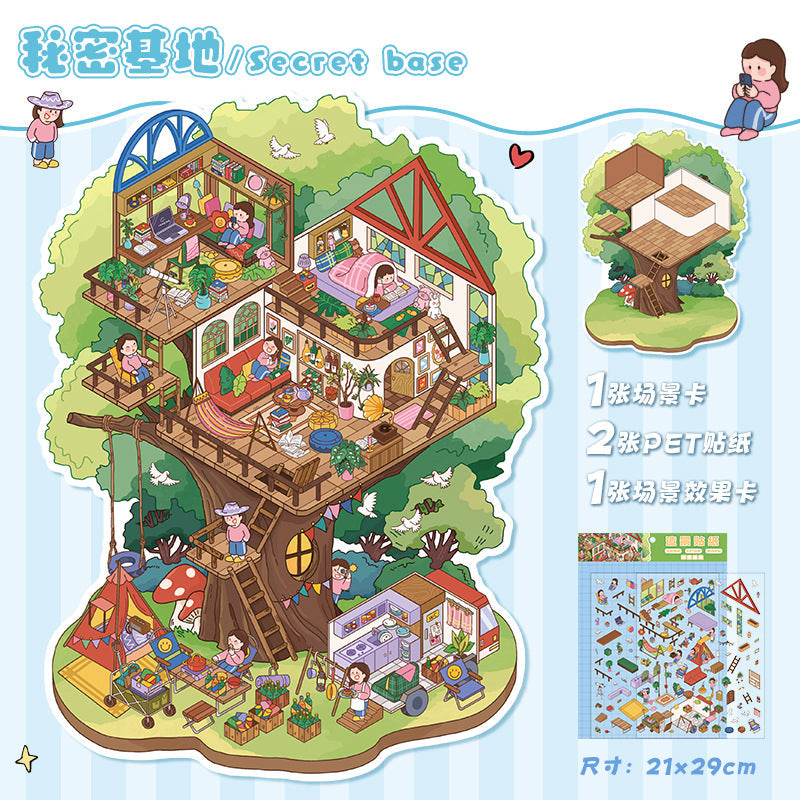 Link 11: 12 Different Fun World 3D Stereoscopic Cottage Scene Miniature Scene Stickers