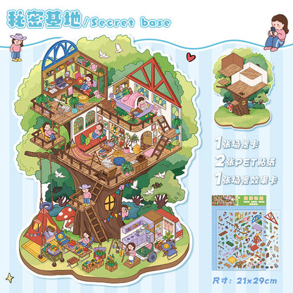 Link 11: 12 Different Fun World 3D Stereoscopic Cottage Scene Miniature Scene Stickers