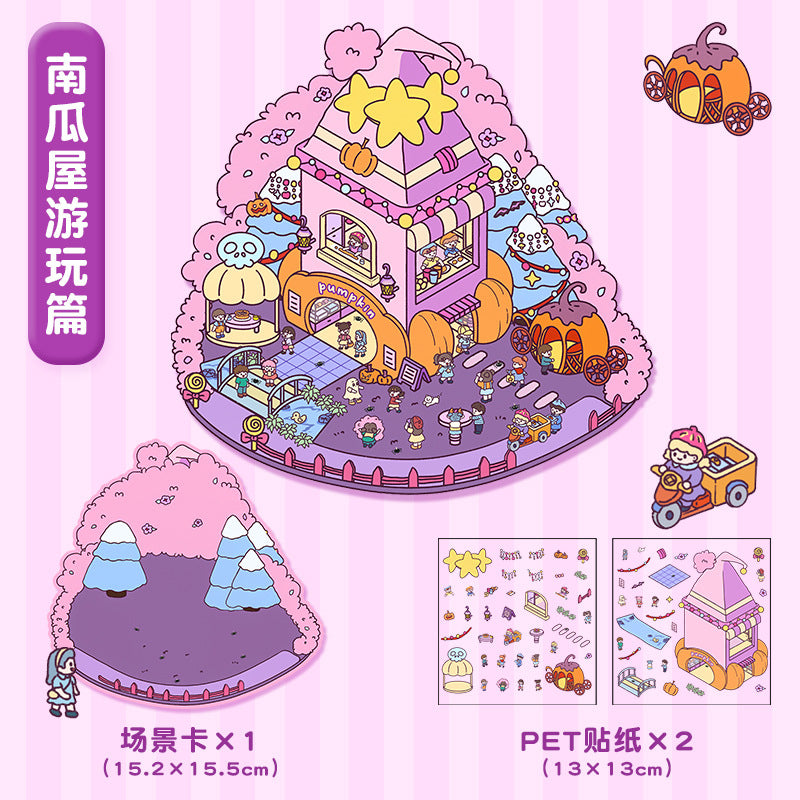 Link 5: 11 Themes Cute Miniature Scene Stickers Cartoon 3D Stereoscopic Cottage Stress Stickers
