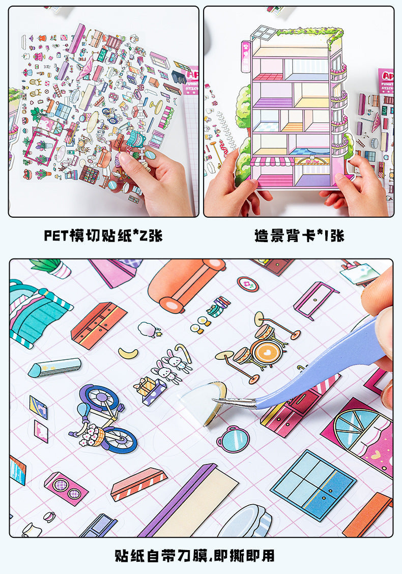 Link 31: 4 Themes Mini Town Large 3D Stereoscopic Scenery Stickers DIY