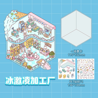 Link 26: 8 Themes Ancient Houses Miniature Scenery Stickers Original Cute Scenery Cottage Cartoon DIY Stickers