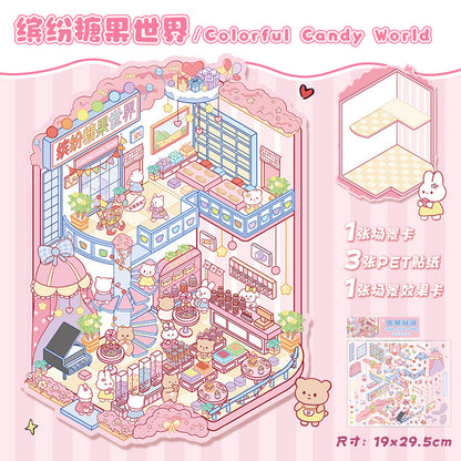 Link 11: 12 Different Fun World 3D Stereoscopic Cottage Scene Miniature Scene Stickers