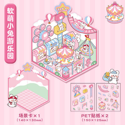 Link 4: Cute Miniature Scene Decoration Stickers Cartoon 3D House Stress Relief Scene Stickers
