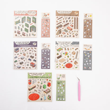 Link 37: Different Shops Themes 3D Miniature Scene Stickers  No-Cut Scene Scrapbook
