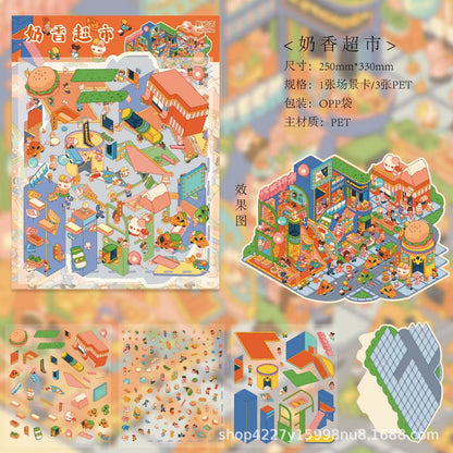 Link 58: XXL Size 3D Scene Stickers Supermarket | Headquarters | Snow Camping | Bone Street