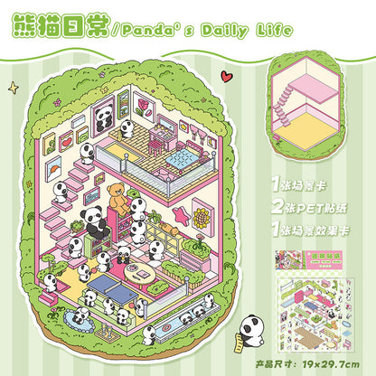 Link 13: 3D Stereoscopic Miniature Scene Stickers - Wedding Shop, Underwater World, Panda Life & Dumpling Shop Themes