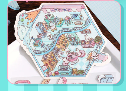 Link 26: 8 Themes Ancient Houses Miniature Scenery Stickers Original Cute Scenery Cottage Cartoon DIY Stickers