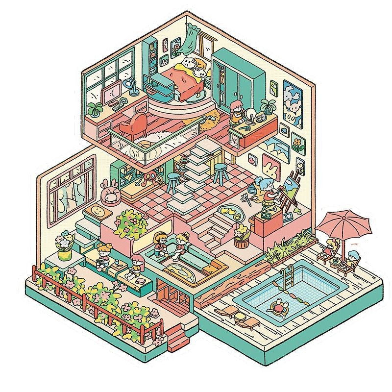 Link 38: 4 Themes Villas Fantasy Home Series Scenery Stickers
