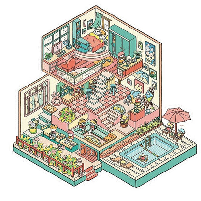 Link 38: 4 Themes Villas Fantasy Home Series Scenery Stickers