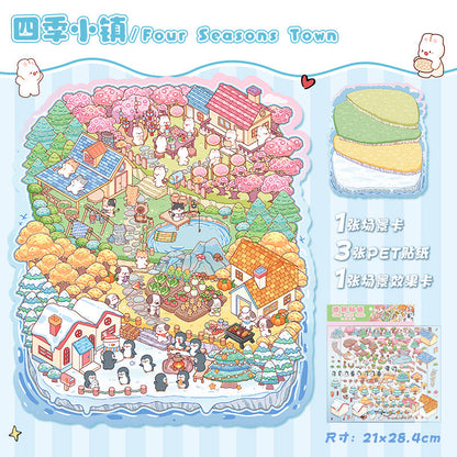 Link 12: 3D Stereoscopic Cottage Journal Stickers Miniature Scene Stickers 12 Places