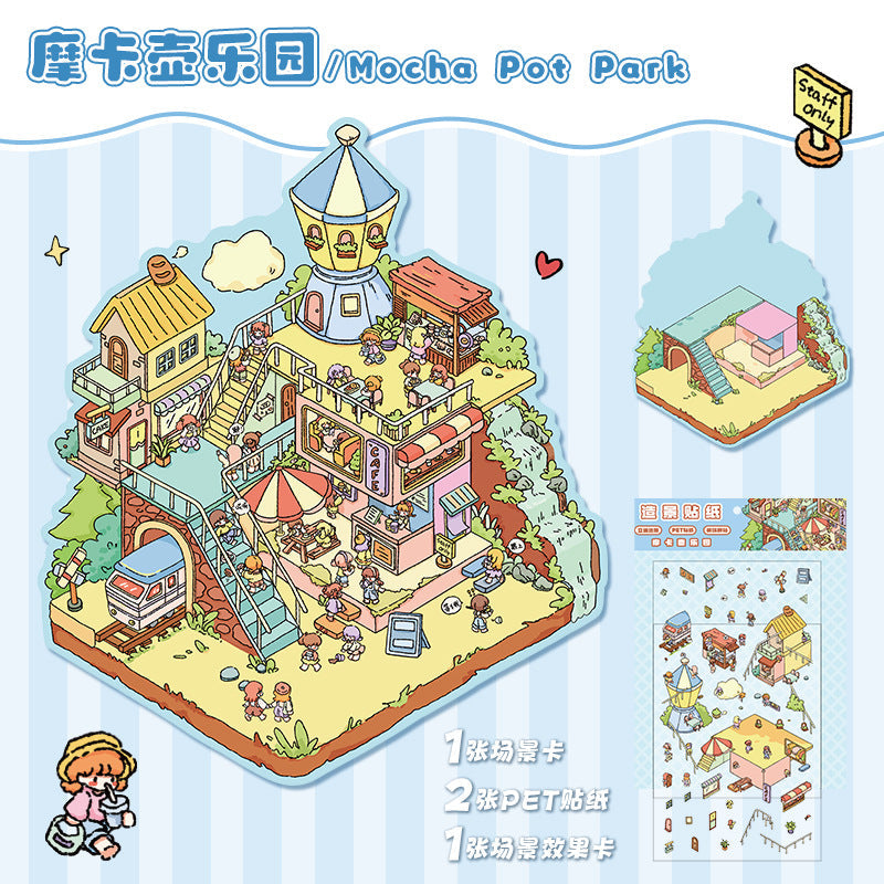 Link 4: Cute Miniature Scene Decoration Stickers Cartoon 3D House Stress Relief Scene Stickers