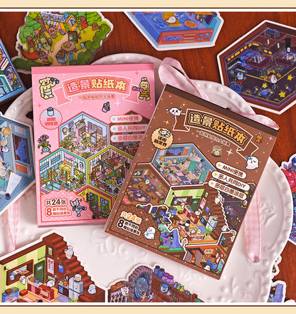 Link 46: Spooky Cute Mini 3D Scene Stickers 8 Themes 16 Sheets of Stickers In A Book