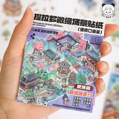 Link23: 4 Themes Mini 3D Scene Sticker Brochure Pack Journal Stickers Scenery Stickers