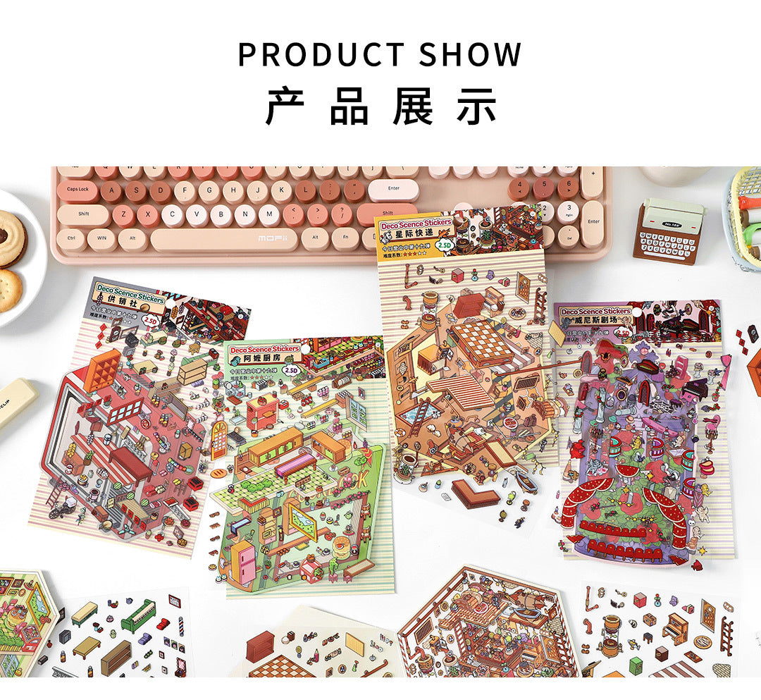 Link 50: 12 Themes Scene Stickers With Covers Scenery Journal Material Stickers