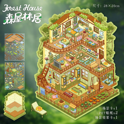 Link 51: 10 Different House Shops Scenery Stickers Miniature Scene Collage Journal Stickers