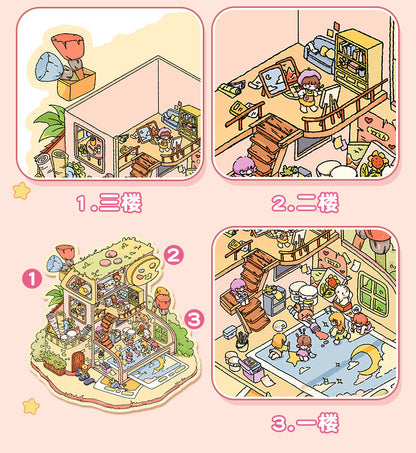 Link 5: 11 Themes Cute Miniature Scene Stickers Cartoon 3D Stereoscopic Cottage Stress Stickers
