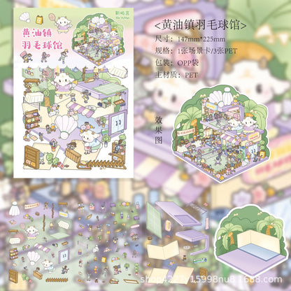 Link 62: Medium Size 3D Scene Stickers Meow Express | Jewelry Box | Health Center | Bamboo Forest | Butter Town