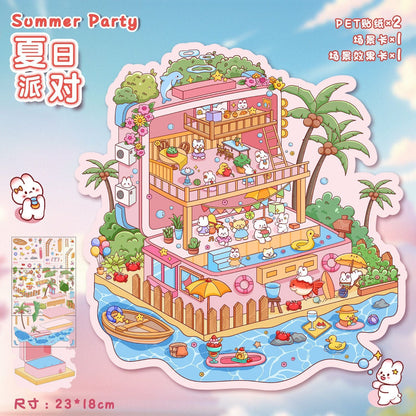 Link 8: 12 Different Themes Scenery Stickers 3D Stereoscopic Cottage Scene Collage Bulidling Journal Stickers Miniature Scene Stickers