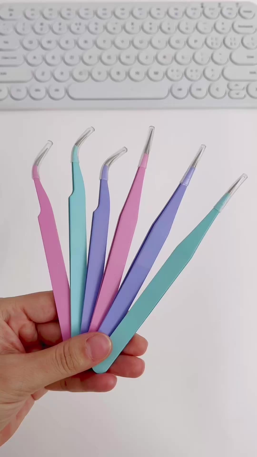 Link 7: Macaron Colorful Journal Tweezers Straight Curved Tips Stickers Handmade Journal Tools Stainless Steel Eyelash Tweezers