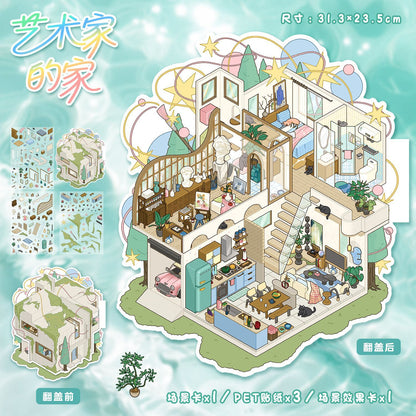 Link 34: Large Size 6 Different Villas Big Houses 3D Scene Stickers DIY Stress Release