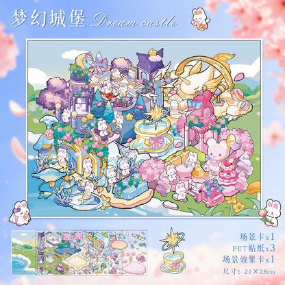 Link 8: 12 Different Themes Scenery Stickers 3D Stereoscopic Cottage Scene Collage Bulidling Journal Stickers Miniature Scene Stickers