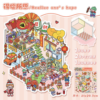Link 10: 12 Different Scenery Stickers 3D Stickers Miniature Relief Journal Stickers