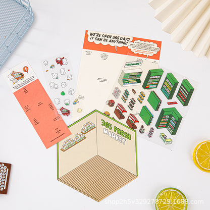 Link 37: Different Shops Themes 3D Miniature Scene Stickers  No-Cut Scene Scrapbook