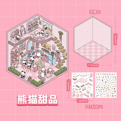 Link 26: 8 Themes Ancient Houses Miniature Scenery Stickers Original Cute Scenery Cottage Cartoon DIY Stickers