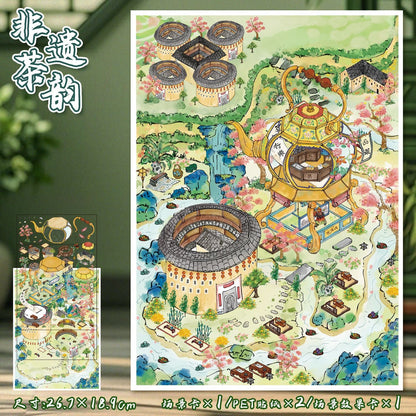 Link 17: Different Shops Houses Large Scene Stickers 3D Stereoscopic Stickers DIY Stress Relief Journal Stickers