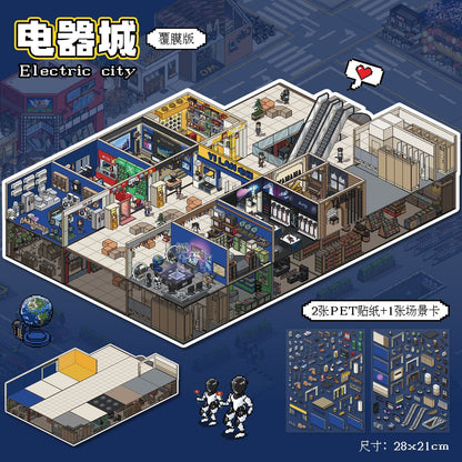 Link 8: 12 Different Themes Scenery Stickers 3D Stereoscopic Cottage Scene Collage Bulidling Journal Stickers Miniature Scene Stickers