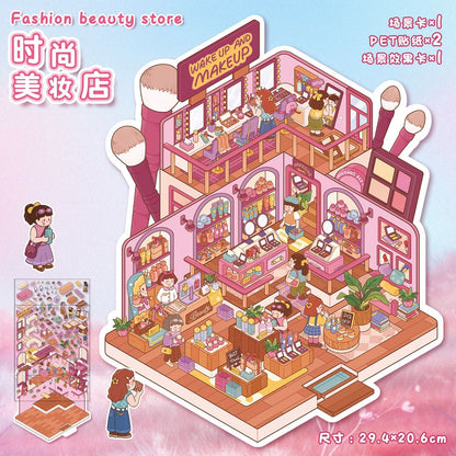 Link 4: Cute Miniature Scene Decoration Stickers Cartoon 3D House Stress Relief Scene Stickers