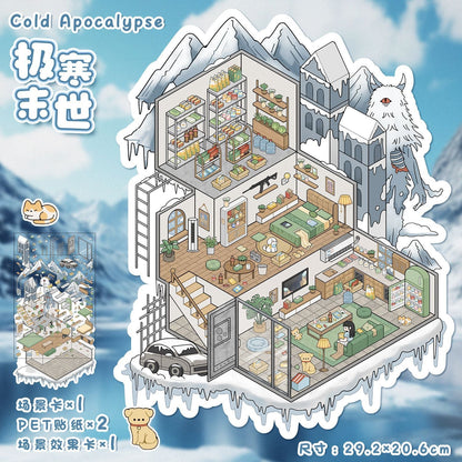 Link 14: 3 Sheets of Stickers Extra Large Landscaping 3D Stickers Romantic Island Wedding Miniature Scene Stickers