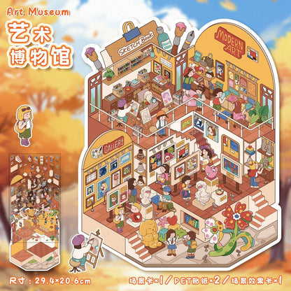 Link 5: 11 Themes Cute Miniature Scene Stickers Cartoon 3D Stereoscopic Cottage Stress Stickers