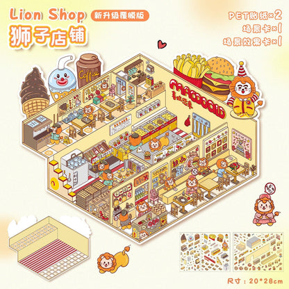 Link 8: 12 Different Themes Scenery Stickers 3D Stereoscopic Cottage Scene Collage Bulidling Journal Stickers Miniature Scene Stickers