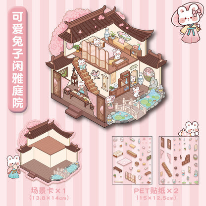 Link 5: 11 Themes Cute Miniature Scene Stickers Cartoon 3D Stereoscopic Cottage Stress Stickers