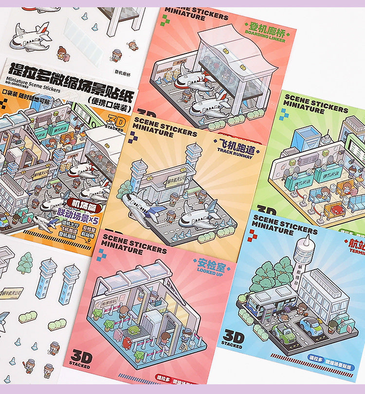Link23: 4 Themes Mini 3D Scene Sticker Brochure Pack Journal Stickers Scenery Stickers