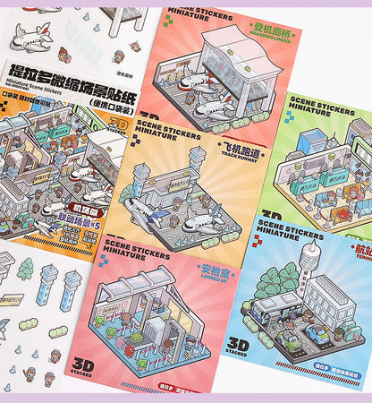 Link23: 4 Themes Mini 3D Scene Sticker Brochure Pack Journal Stickers Scenery Stickers