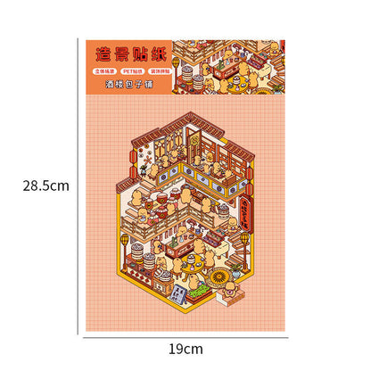 Link 26: 8 Themes Ancient Houses Miniature Scenery Stickers Original Cute Scenery Cottage Cartoon DIY Stickers