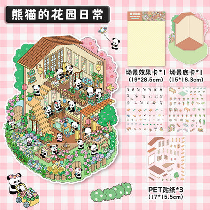 Link 26: 8 Themes Ancient Houses Miniature Scenery Stickers Original Cute Scenery Cottage Cartoon DIY Stickers
